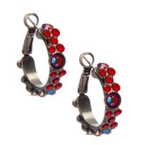 Designer Sorelli Antiqued Bronze Red Swarvoski Crystal Floral Hoop Earrings